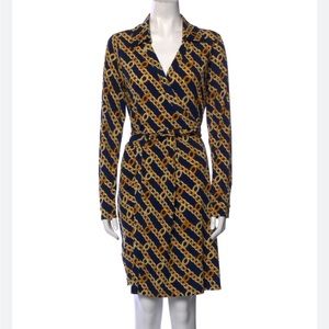 Calvin Klein Women’s Jersey Knit Wrap Dress Gold Chain Print (10)